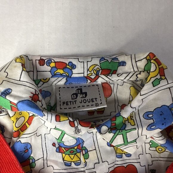 Vintage Petit Jouet Overalls Red Corduroy Animals Boy Girl Set 2 Piece 6-9 Mo - Picture 3 of 14